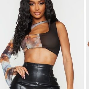 PrettyLittleThing Shape Blue Smoke Mesh Crop Top